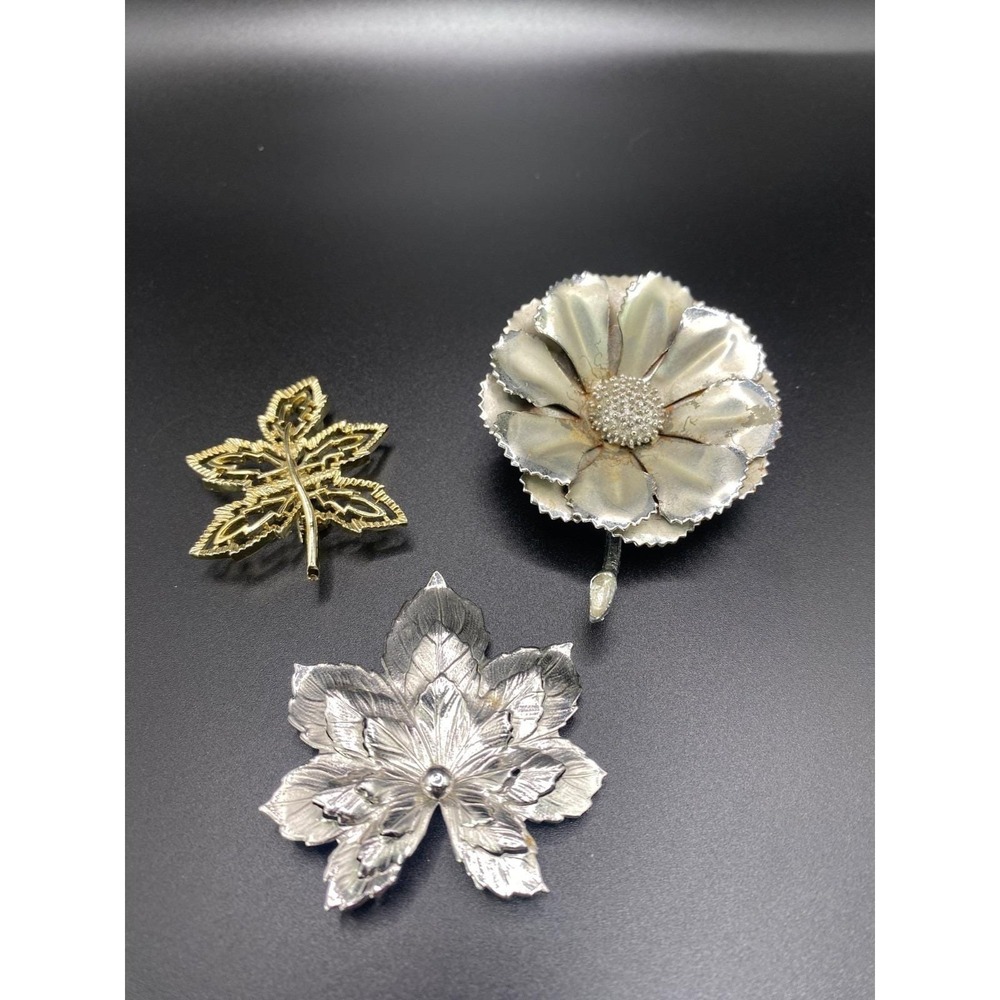 Vintage Brooch Lot of 3 Coro Flower Sarah Coventry Leaf Gold Tone Leaf